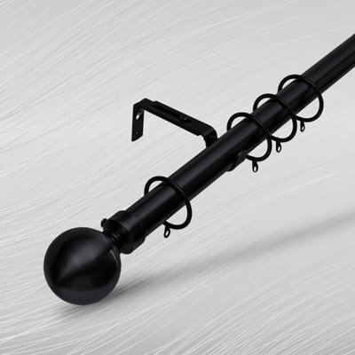 Bedlooms Metal Curtain Pole 28mm- Plain Ball Finials 60mm With Strong Extendable Durable Rod Matte Black 70-120 Cm - image 1