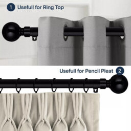 Bedlooms Metal Curtain Pole 28mm- Plain Ball Finials 60mm With Strong Extendable Durable Rod Matte Black 70-120 Cm - thumbnail 7