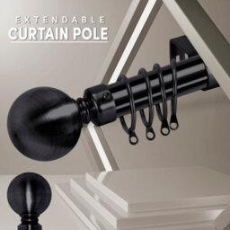 Bedlooms Metal Curtain Pole 28mm- Plain Ball Finials 60mm With Strong Extendable Durable Rod Matte Black 70-120 Cm - thumbnail 2