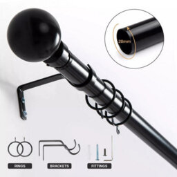 Bedlooms Metal Curtain Pole 28mm- Plain Ball Finials 60mm With Strong Extendable Durable Rod Matte Black 70-120 Cm - thumbnail 6