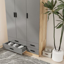 Urbn-Living Urbnliving 180Cm Height Grey 3 Door 4 Drawer Wardrobe Storage Shelf Modern Bedroom Oak Furniture - thumbnail 3