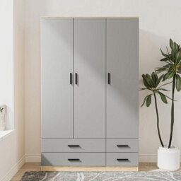 Urbn-Living Urbnliving 180Cm Height Grey 3 Door 4 Drawer Wardrobe Storage Shelf Modern Bedroom Oak Furniture - thumbnail 4