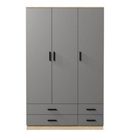 Urbn-Living Urbnliving 180Cm Height Grey 3 Door 4 Drawer Wardrobe Storage Shelf Modern Bedroom Oak Furniture - thumbnail 6