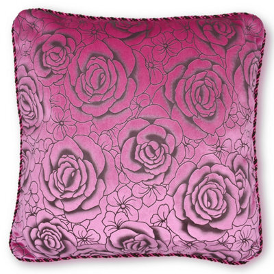 Intimates Velvet Texture Rope Braid Edge Cushion, Luxury Living Room Decor, Zip Closure, Soft And Durable Velvet Fabric - Pink