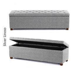 Linoso Chesterfield Silver Ottoman Storage Box With Square Wooden Legs - Upholstered Blanket Box (90W X 40D X 45H Cm)