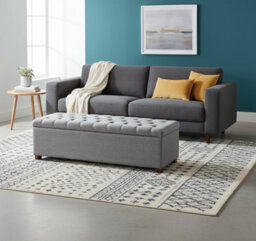 Linoso Chesterfield Silver Ottoman Storage Box With Square Wooden Legs - Upholstered Blanket Box (90W X 40D X 45H Cm) - thumbnail 4