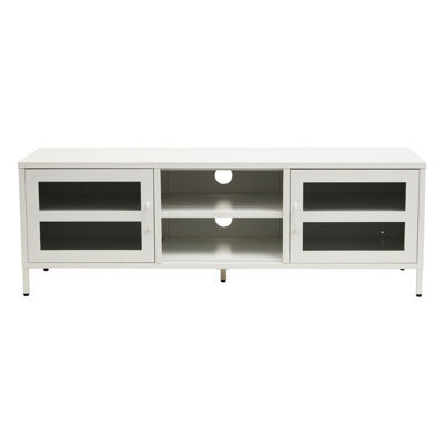 Orsina Industrial Two Door White Metal Media Unit, Classic Livingroom Media Unit, Versatile Shelving Media Unit - image 1
