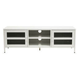 Orsina Industrial Two Door White Metal Media Unit, Classic Livingroom Media Unit, Versatile Shelving Media Unit