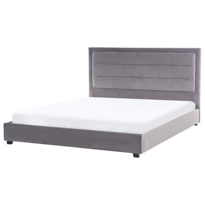 Beliani Bed Velvet Rouen 180 X 200 Cm (Eu Super King) Dark Grey - image 1