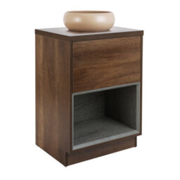 Homestylestore Dark Oak 600mm Bathroom Vanity Unit Round Sand Countertop Basin Open Shelf