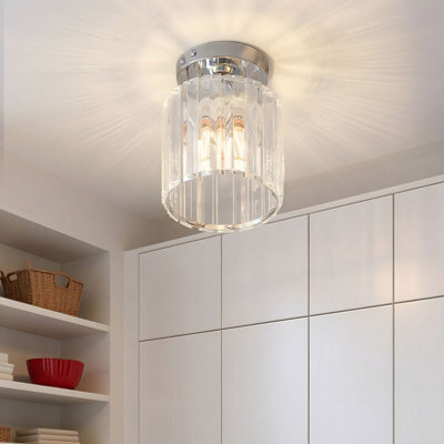 Thehotsale E27 Modern Flush Mount Crystal Ceiling Light With Chrome Base, 60W - image 1