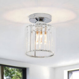 Thehotsale E27 Modern Flush Mount Crystal Ceiling Light With Chrome Base, 60W - thumbnail 2