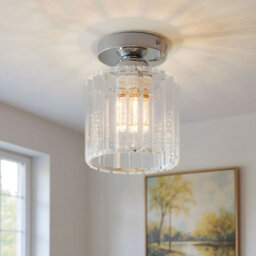 Thehotsale E27 Modern Flush Mount Crystal Ceiling Light With Chrome Base, 60W - thumbnail 3