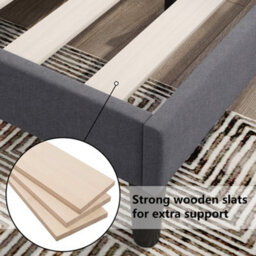 BTM Single Bed Soft Linen Grey 3Ft Upholstered Bed  With Winged Headboard, Wood Slat Support - thumbnail 4
