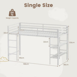 Single Size Metal Loft Bed W/ Storage Shelves - thumbnail 2