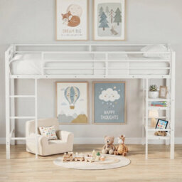 Single Size Metal Loft Bed W/ Storage Shelves - thumbnail 3