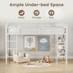 Single Size Metal Loft Bed W/ Storage Shelves - thumbnail 5