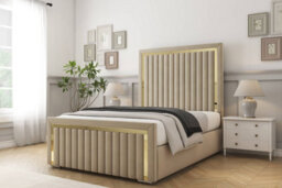 "Sloomy Boston Gold Almond Coniston Bed Frame With 50"" Upholstered Headboard 4' Small Double" - thumbnail 2