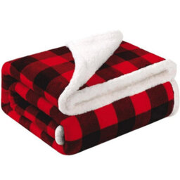 Red Checked Sherpa Fleece Blanket Fluffy Throw Double 150X130Cm Check Tartan - thumbnail 1