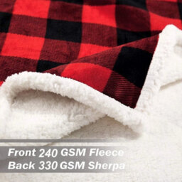 Red Checked Sherpa Fleece Blanket Fluffy Throw Double 150X130Cm Check Tartan - thumbnail 4