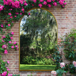 "Mirroroutlet Arcus - Gold Full Length Framed Arched Leaner Wall Garden Outdoor Mirror 75"" X 47"" (190X120Cm)"