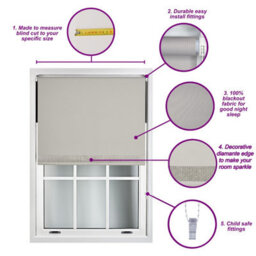 Furnished Diamante Edge Blackout Roller Blinds Made To Measure - White (W)90Cm X (L)165Cm - thumbnail 8