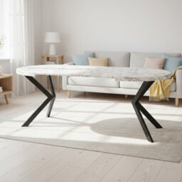 Peroni Scandinavian Extending Round Dining Table White Marble With Black Legs