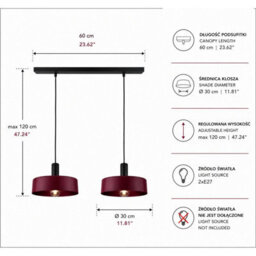 Luminosa Lighting Luminosa Wine Bar Pendant Ceiling Light Black, Burgundy 2X E27 - thumbnail 4