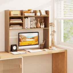 Gainoom Natural Desktop Bookshelf 3-Tier Display Rack Bookcase Storage Rack W/2 Anti-Tipping Devices - thumbnail 5