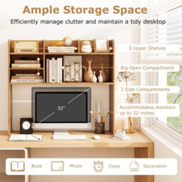 Gainoom Natural Desktop Bookshelf 3-Tier Display Rack Bookcase Storage Rack W/2 Anti-Tipping Devices - thumbnail 6