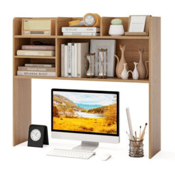 Gainoom Natural Desktop Bookshelf 3-Tier Display Rack Bookcase Storage Rack W/2 Anti-Tipping Devices - thumbnail 1