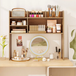Gainoom Natural Desktop Bookshelf 3-Tier Display Rack Bookcase Storage Rack W/2 Anti-Tipping Devices - thumbnail 4