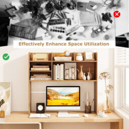 Gainoom Natural Desktop Bookshelf 3-Tier Display Rack Bookcase Storage Rack W/2 Anti-Tipping Devices - thumbnail 9