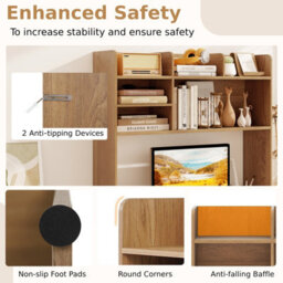 Gainoom Natural Desktop Bookshelf 3-Tier Display Rack Bookcase Storage Rack W/2 Anti-Tipping Devices - thumbnail 8