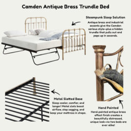 OAT Home Camden Antique Brass Effect Metal Victorian Hospital Style Single Bed Frame & Guest Trundle - thumbnail 8