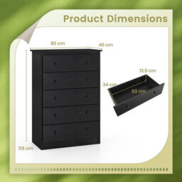 Costway 5 Drawer Dresser Modern Chest Of Drawers 115Cm Wooden Storage Organizer - thumbnail 2