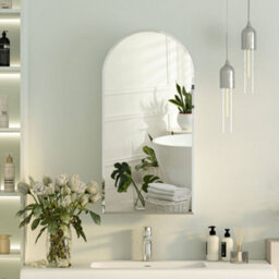 Keepreaper Sleek Beveled Edge Bathroom Mirror Cabinet Arched Frameless Wall Mounted 40X80 Cm With 3 Glass Shelves Bathroom Cabinet - thumbnail 1