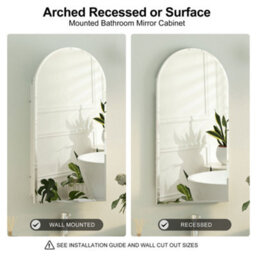 Keepreaper Sleek Beveled Edge Bathroom Mirror Cabinet Arched Frameless Wall Mounted 40X80 Cm With 3 Glass Shelves Bathroom Cabinet - thumbnail 5