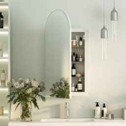 Keepreaper Sleek Beveled Edge Bathroom Mirror Cabinet Arched Frameless Wall Mounted 40X80 Cm With 3 Glass Shelves Bathroom Cabinet - thumbnail 2