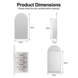 Keepreaper Sleek Beveled Edge Bathroom Mirror Cabinet Arched Frameless Wall Mounted 40X80 Cm With 3 Glass Shelves Bathroom Cabinet - thumbnail 7