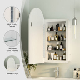 Keepreaper Sleek Beveled Edge Bathroom Mirror Cabinet Arched Frameless Wall Mounted 40X80 Cm With 3 Glass Shelves Bathroom Cabinet - thumbnail 6