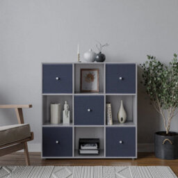 Urbn-Living 9 Cube Grey Wooden Bookcase Shelving Unit With 5 Collapsible Fabric Drawers Royal Blue - thumbnail 2