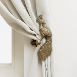 Melody Maison Set Of 2 Antique Brass Gold Metal Peacock Curtain Tie Backs - thumbnail 2