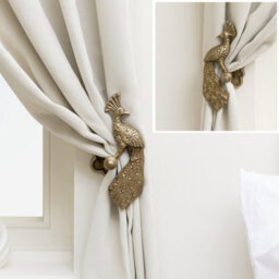 Melody Maison Set Of 2 Antique Brass Gold Metal Peacock Curtain Tie Backs