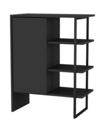Urbn-Living Urbnliving 79Cm Height Wood Steel Living Room 1 Door Bedside Cabinet Shelf Bookcase Unit Black Colour - thumbnail 3