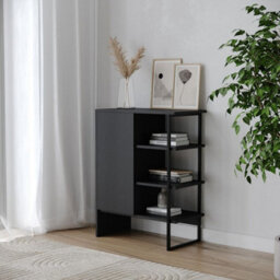 Urbn-Living Urbnliving 79Cm Height Wood Steel Living Room 1 Door Bedside Cabinet Shelf Bookcase Unit Black Colour - thumbnail 2