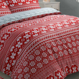Velosso Red Nordic Teddy Duvet Cover And Pillowcase Set Single