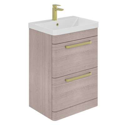 Plum&clay Emery Textured Grey Floor Standing Bathroom Vanity Unit & Basin Set With Gold Handles (W)50Cm (H)86Cm - image 1