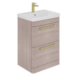 Plum&clay Emery Textured Grey Floor Standing Bathroom Vanity Unit & Basin Set With Gold Handles (W)50Cm (H)86Cm