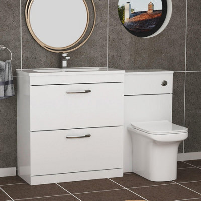 Royal Bathrooms Turin 1300mm Gloss White 2-Drawers Minimalist Basin With Crosby Back To Wall Toilet Pack - image 1